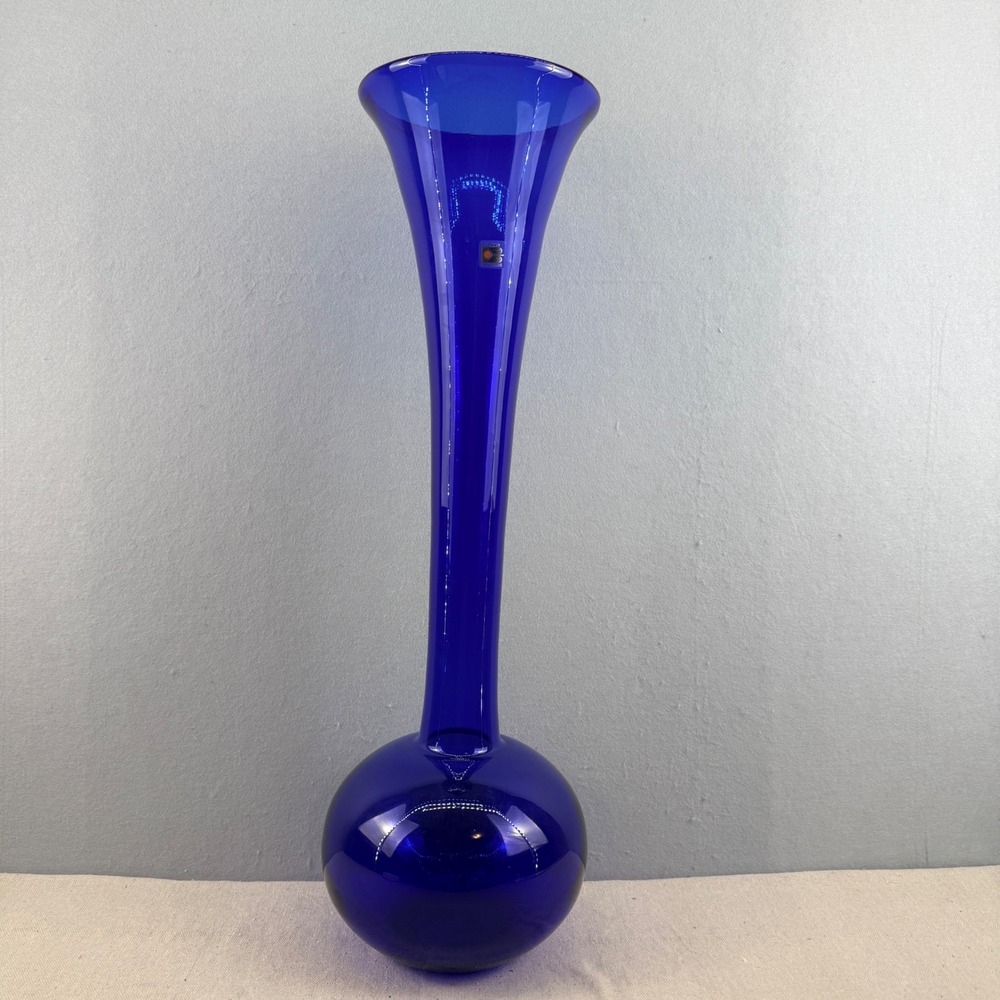VTG 27" Blenko 8724 Sapphire Blue Glass Floor Vase‎ Monumental MCM Large Bottle